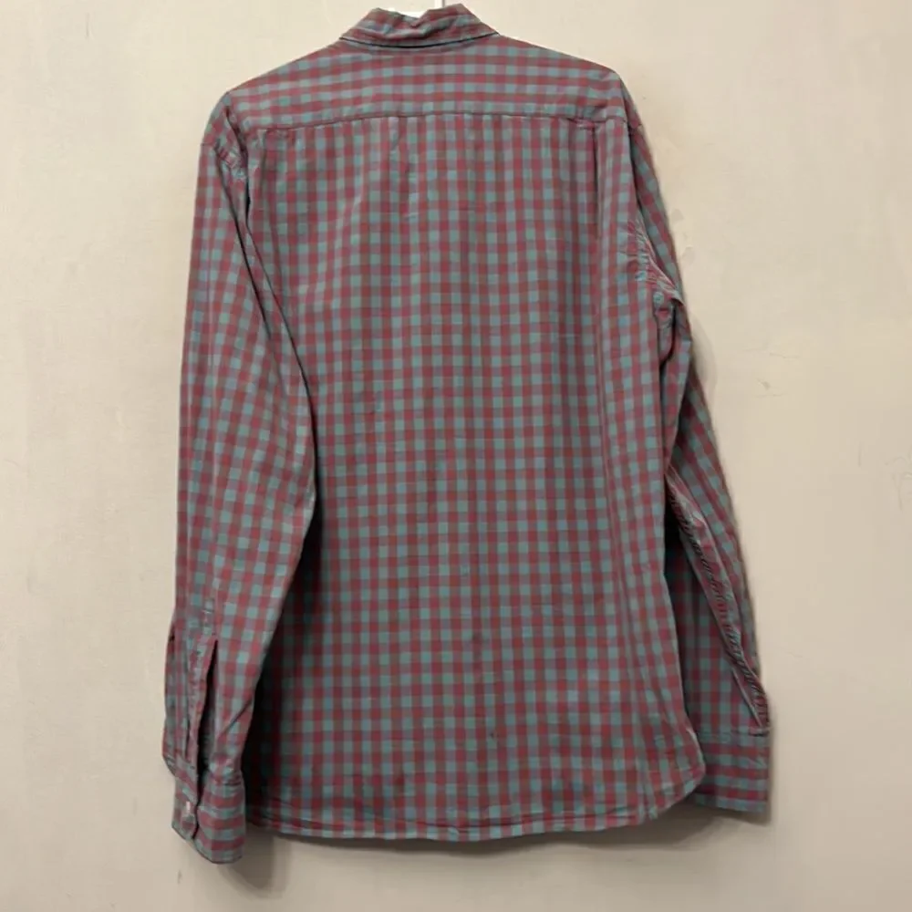 J Crew flex washed classic fit blue pink checkered button down shirt Size XL